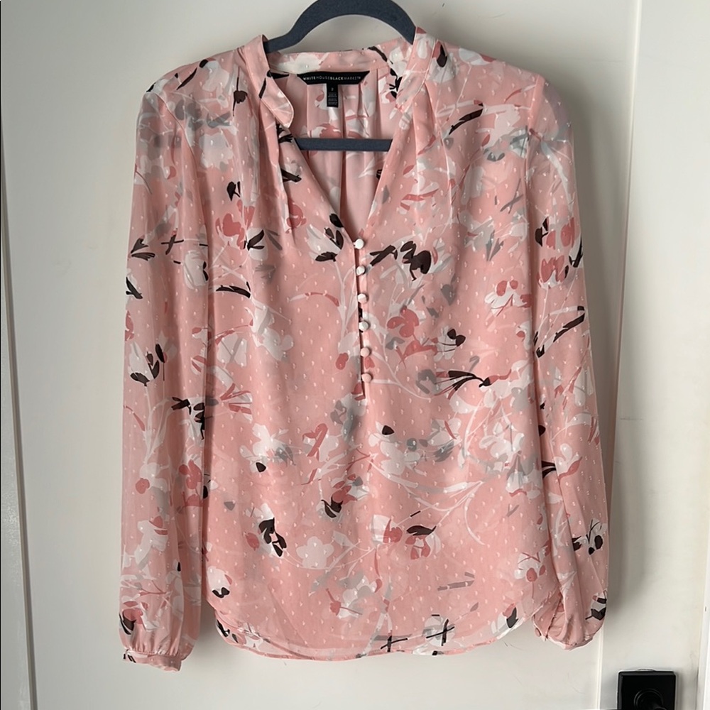 White House Black Market Pink and Black Top Blouse